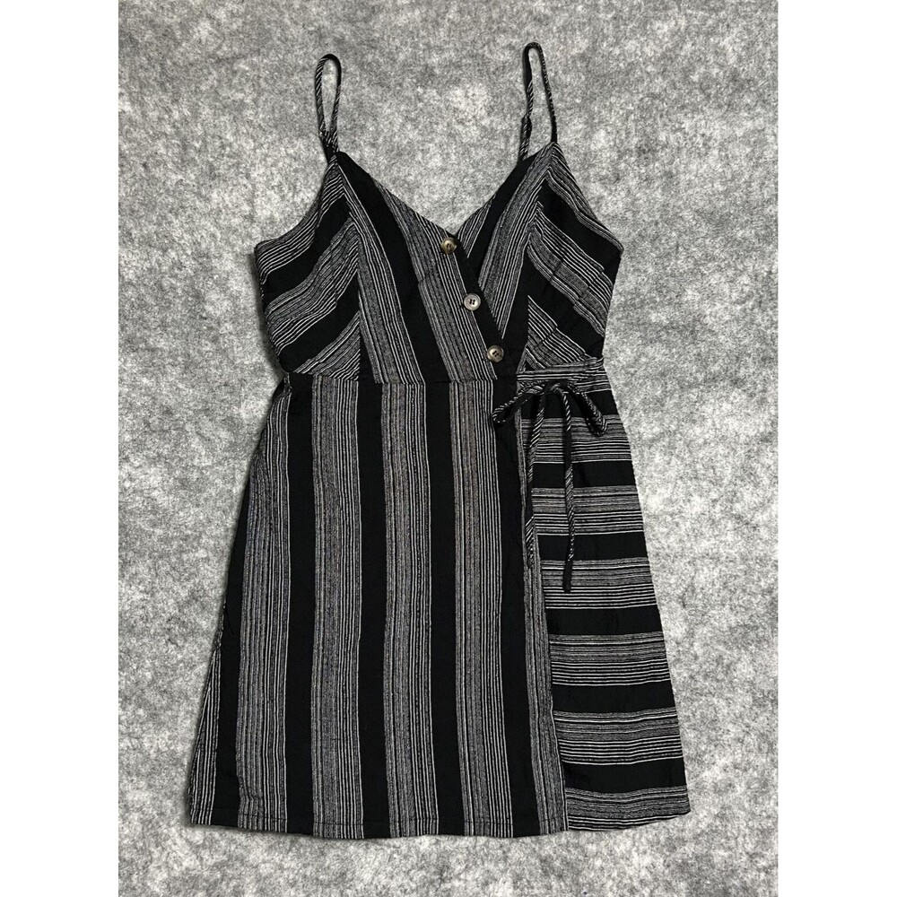 Promesa Little Black Dress Women's S Faux Wrap Mini Sleeveless Striped Lined